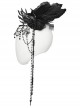 Black Gemstone Cross Carved Side Tassel Feather Decoration Gothic Style Mysterious Crown Headdress