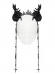 Black Gemstone Cross Carved Side Tassel Feather Decoration Gothic Style Mysterious Crown Headdress
