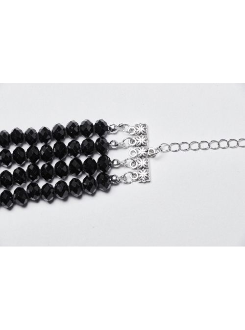 Noble Black And Silver Stacked Crystal Beads Front Center Three Dimensional Bat Pendant Gothic Style Exquisite Necklace