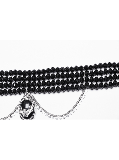 Noble Black And Silver Stacked Crystal Beads Front Center Three Dimensional Bat Pendant Gothic Style Exquisite Necklace
