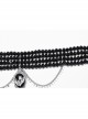 Noble Black And Silver Stacked Crystal Beads Front Center Three Dimensional Bat Pendant Gothic Style Exquisite Necklace