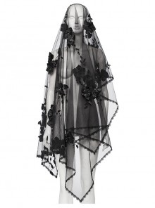 Black Three Dimensional Perspective Handmade Applique With Skull Rivet Decoration Gothic Style Mesh Headdress