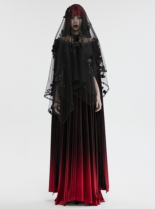 Black Three Dimensional Perspective Handmade Applique With Skull Rivet Decoration Gothic Style Mesh Headdress