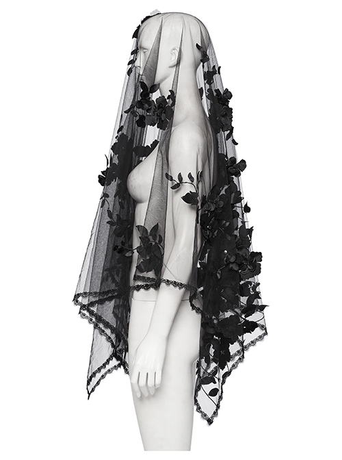 Black Three Dimensional Perspective Handmade Applique With Skull Rivet Decoration Gothic Style Mesh Headdress