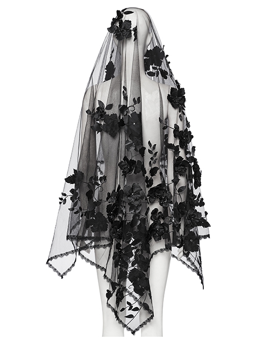 Black Three Dimensional Perspective Handmade Applique With Skull Rivet Decoration Gothic Style Mesh Headdress