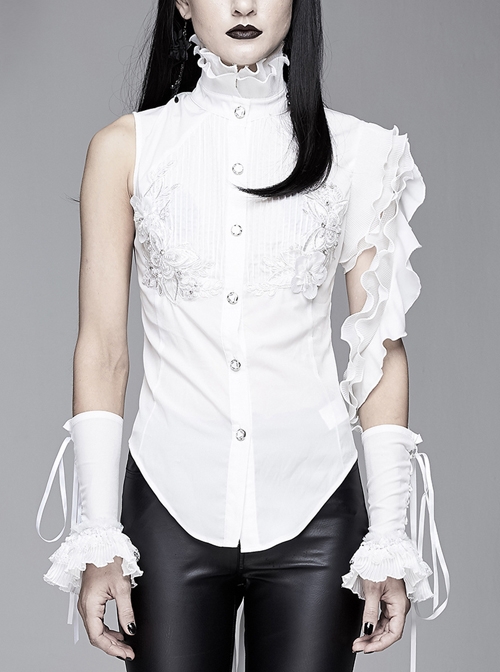 White Asymmetric Twining Lace Sleeves Swallowtail Hem Gothic Shirt