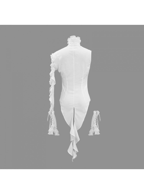 White Asymmetric Twining Lace Sleeves Swallowtail Hem Gothic Shirt