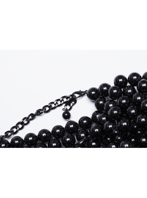 Wild Black Multi Layer Pearl Stand Up Collar Skull Beads Gothic Style Adjustable Neck Cover