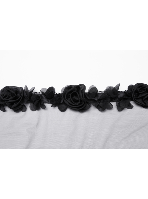 Black Light Feathers With Three Dimensional Rose Hem And Exquisite Lace Decoration Gothic Style Mesh Headdress