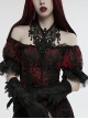 Exquisite Black And Red V Neck Symmetrical Front Center Three Dimensional Gemstone Pendant With Lace Design Gothic Style Noble Necklace