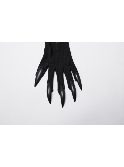 Black Exquisite Three Dimensional Wings Embroidered Applique With Sharp Devil Claw Design Gothic Style Personalized Gloves