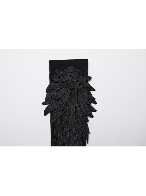 Black Exquisite Three Dimensional Wings Embroidered Applique With Sharp Devil Claw Design Gothic Style Personalized Gloves