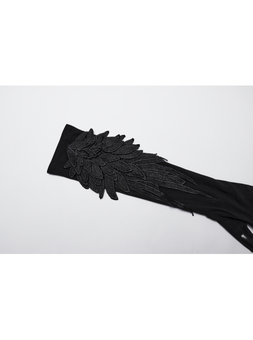Black Exquisite Three Dimensional Wings Embroidered Applique With Sharp Devil Claw Design Gothic Style Personalized Gloves