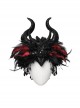 Handsome Black And Red Devil Horns Feathers And Gorgeous Tassels On The Side Gothic Style Devil Headdress