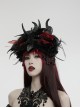 Handsome Black And Red Devil Horns Feathers And Gorgeous Tassels On The Side Gothic Style Devil Headdress