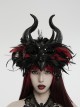 Handsome Black And Red Devil Horns Feathers And Gorgeous Tassels On The Side Gothic Style Devil Headdress