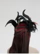 Handsome Black And Red Devil Horns Feathers And Gorgeous Tassels On The Side Gothic Style Devil Headdress