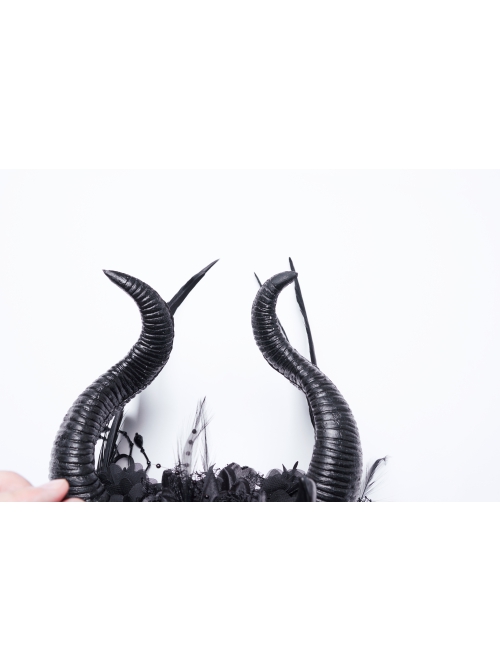Handsome Black And Red Devil Horns Feathers And Gorgeous Tassels On The Side Gothic Style Devil Headdress