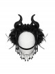 Handsome Black And Red Devil Horns Feathers And Gorgeous Tassels On The Side Gothic Style Devil Headdress
