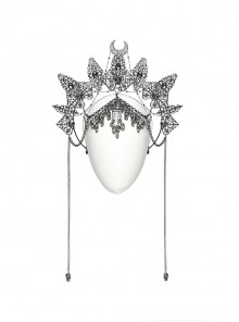 Exquisite Silver Metal Hollow Carving With Three-Dimensional Faceted Gemstone Gothic Style Headband Headdress