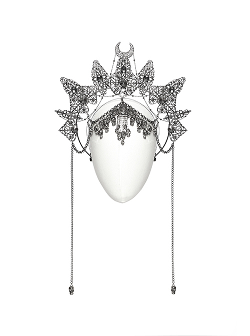 Exquisite Silver Metal Hollow Carving With Three-Dimensional Faceted Gemstone Gothic Style Headband Headdress
