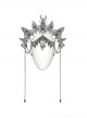Exquisite Silver Metal Hollow Carving With Three-Dimensional Faceted Gemstone Gothic Style Headband Headdress