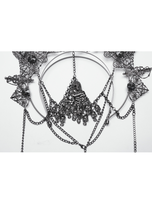 Exquisite Silver Metal Hollow Carving With Three-Dimensional Faceted Gemstone Gothic Style Headband Headdress