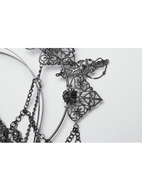 Exquisite Silver Metal Hollow Carving With Three-Dimensional Faceted Gemstone Gothic Style Headband Headdress
