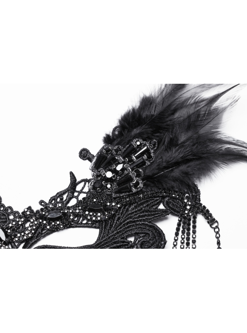 Black Delicate Lace With Metal Chain Front Cross Pendant Design Gothic Style Feather Necklace