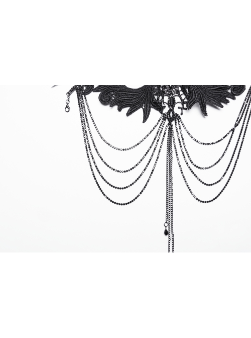 Black Delicate Lace With Metal Chain Front Cross Pendant Design Gothic Style Feather Necklace
