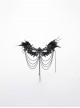 Black Delicate Lace With Metal Chain Front Cross Pendant Design Gothic Style Feather Necklace