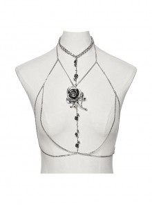 Silver Drape Alloy Chain Chest Thorn Rose Decoration Gothic Style Light Luxury Necklace