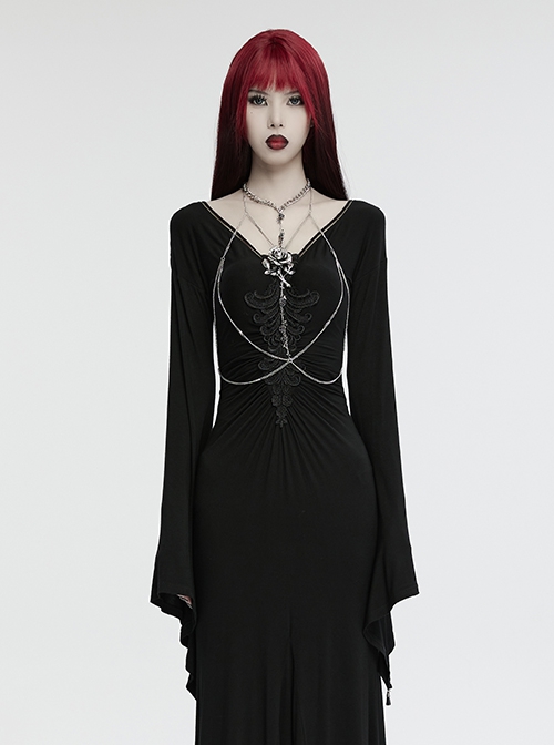 Silver Drape Alloy Chain Chest Thorn Rose Decoration Gothic Style Light Luxury Necklace