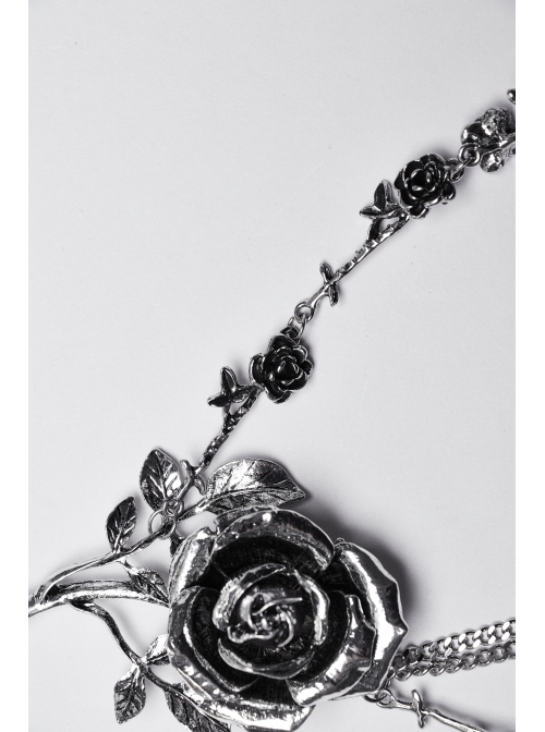 Silver Drape Alloy Chain Chest Thorn Rose Decoration Gothic Style Light Luxury Necklace