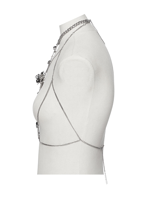 Silver Drape Alloy Chain Chest Thorn Rose Decoration Gothic Style Light Luxury Necklace