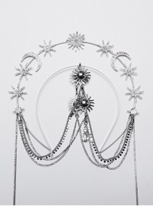 Elegant Silver Alloy Imitation Diamond Water Drop Pendant With Star And Moon Decoration Gothic Style Exquisite Headdress