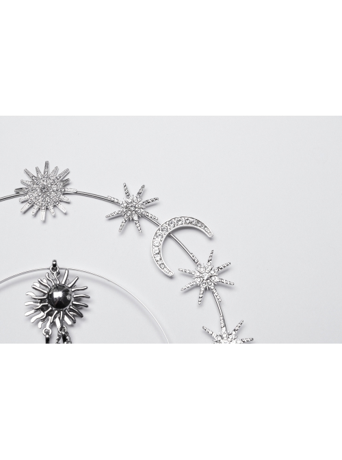 Elegant Silver Alloy Imitation Diamond Water Drop Pendant With Star And Moon Decoration Gothic Style Exquisite Headdress