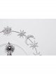 Elegant Silver Alloy Imitation Diamond Water Drop Pendant With Star And Moon Decoration Gothic Style Exquisite Headdress