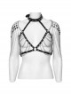 Silver And Black Halter Neck Spikes With Rivets Stitching Leather Fabric Metal Chain Decoration On The Chest Punk Style Sexy Chain Harness