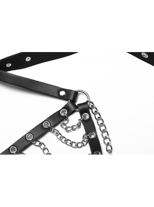 Silver And Black Halter Neck Spikes With Rivets Stitching Leather Fabric Metal Chain Decoration On The Chest Punk Style Sexy Chain Harness