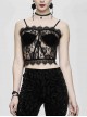 Black Gothic Adjustable Flocking Ribbons Decorated Lace Halter Corset