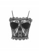 Black Gothic Adjustable Flocking Ribbons Decorated Lace Halter Corset