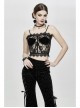 Black Gothic Adjustable Flocking Ribbons Decorated Lace Halter Corset