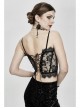 Black Gothic Adjustable Flocking Ribbons Decorated Lace Halter Corset