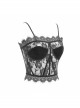 Black Gothic Adjustable Flocking Ribbons Decorated Lace Halter Corset
