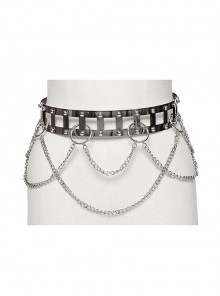Silver Metal Electroplated Square Hollow With Rivet Design Punk Style Chain Belt