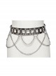 Silver Metal Electroplated Square Hollow With Rivet Design Punk Style Chain Belt