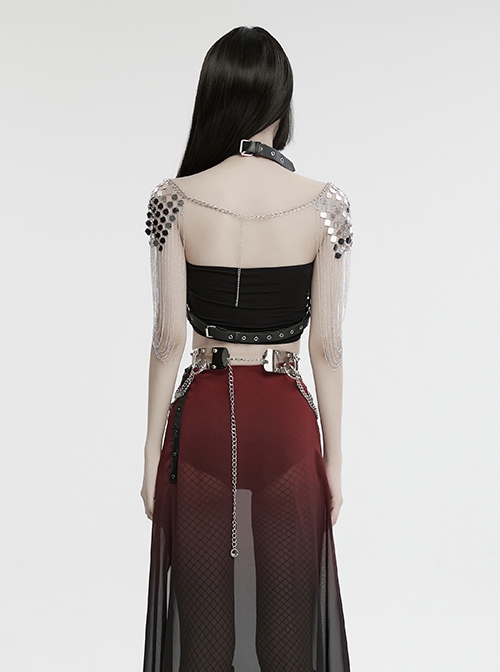 Silver Metal Electroplated Square Hollow With Rivet Design Punk Style Chain Belt