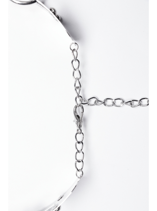 Silver Metal Electroplated Square Hollow With Rivet Design Punk Style Chain Belt