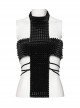 Sexy Halter Neck Black Stretch Velvet Rivet Waist Webbing Drawstring Design Gothic Style Cross Suspender Top